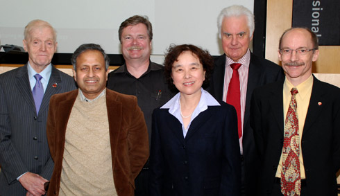 Pictured are the keynote speakers at the 12th CIRP Conference on Machine Tolerancing - May 2012 - with conference organiser Professor Jane Jiang (centre), Director of the University's EPSRC Centre for Innovative Manufacturing. Pictured (l-r) are Professor David Whitehouse, Professor Vijay Srinivasan, Dr Henrik S. Nielson, Professor Albert Weckenmann and Professor Luc Mathieu.